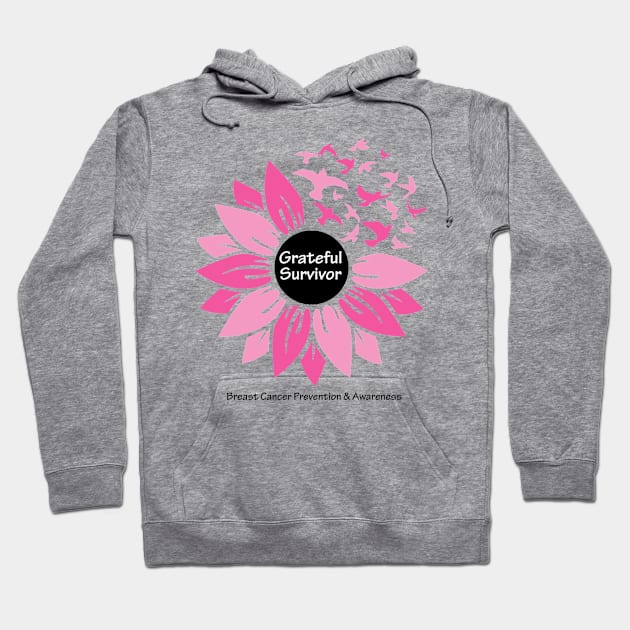 Breast cancer survivor flower & birds with white black type Hoodie by Just Winging It Designs